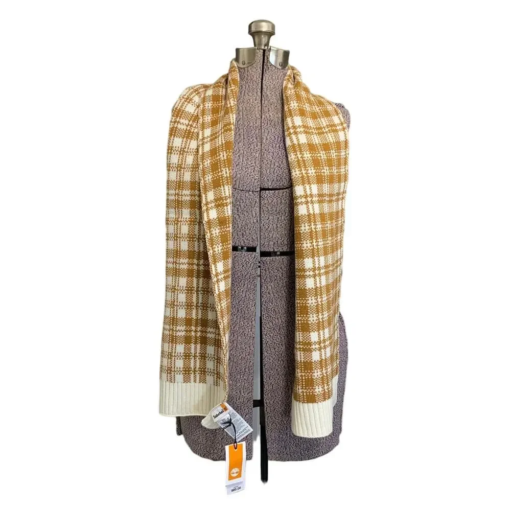Timberland FabFitFun Buffalo Plaid Ribbed Scarf NWT OS Brown Orange Acrylic